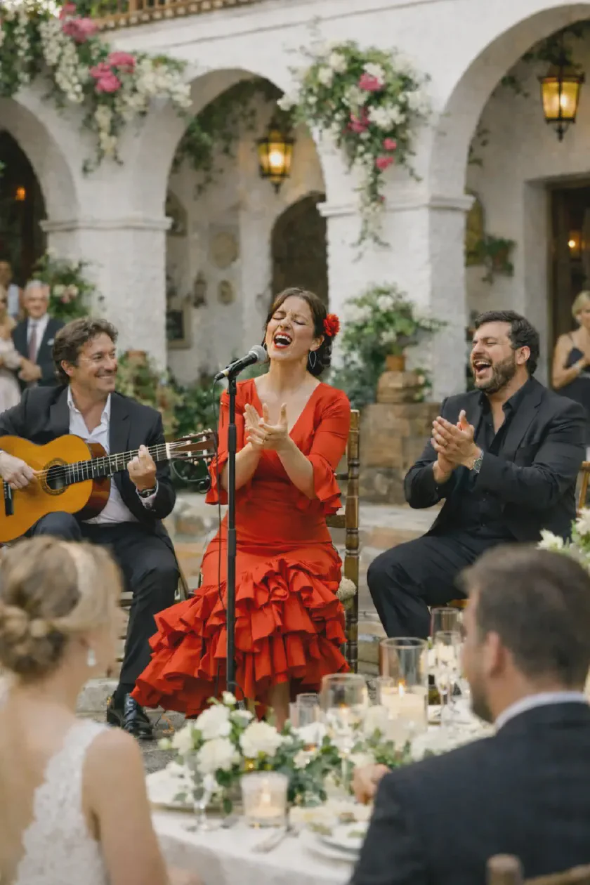 Músicos flamencos actuando durante una boda en España