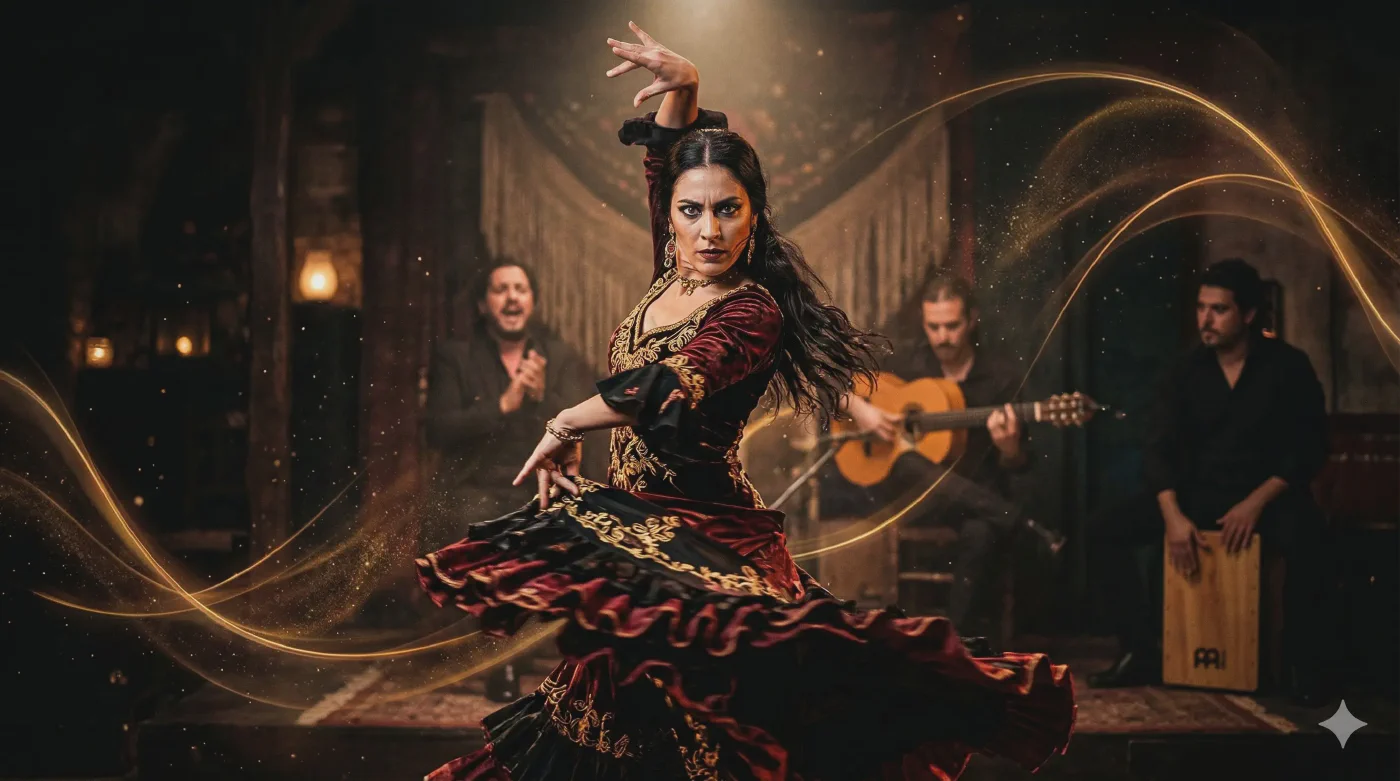 Escenario preparado para una actuación flamenca en cena de gala