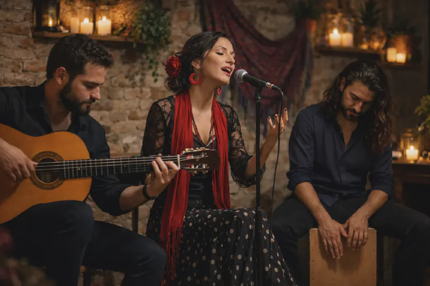 Pequeño grupo flamenco actuando en directo